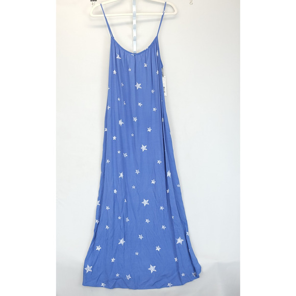 Jasmine & Ginger Maxi Adjustable Strap Dress Star Print Women S Blue Long Slit - Picture 1 of 10